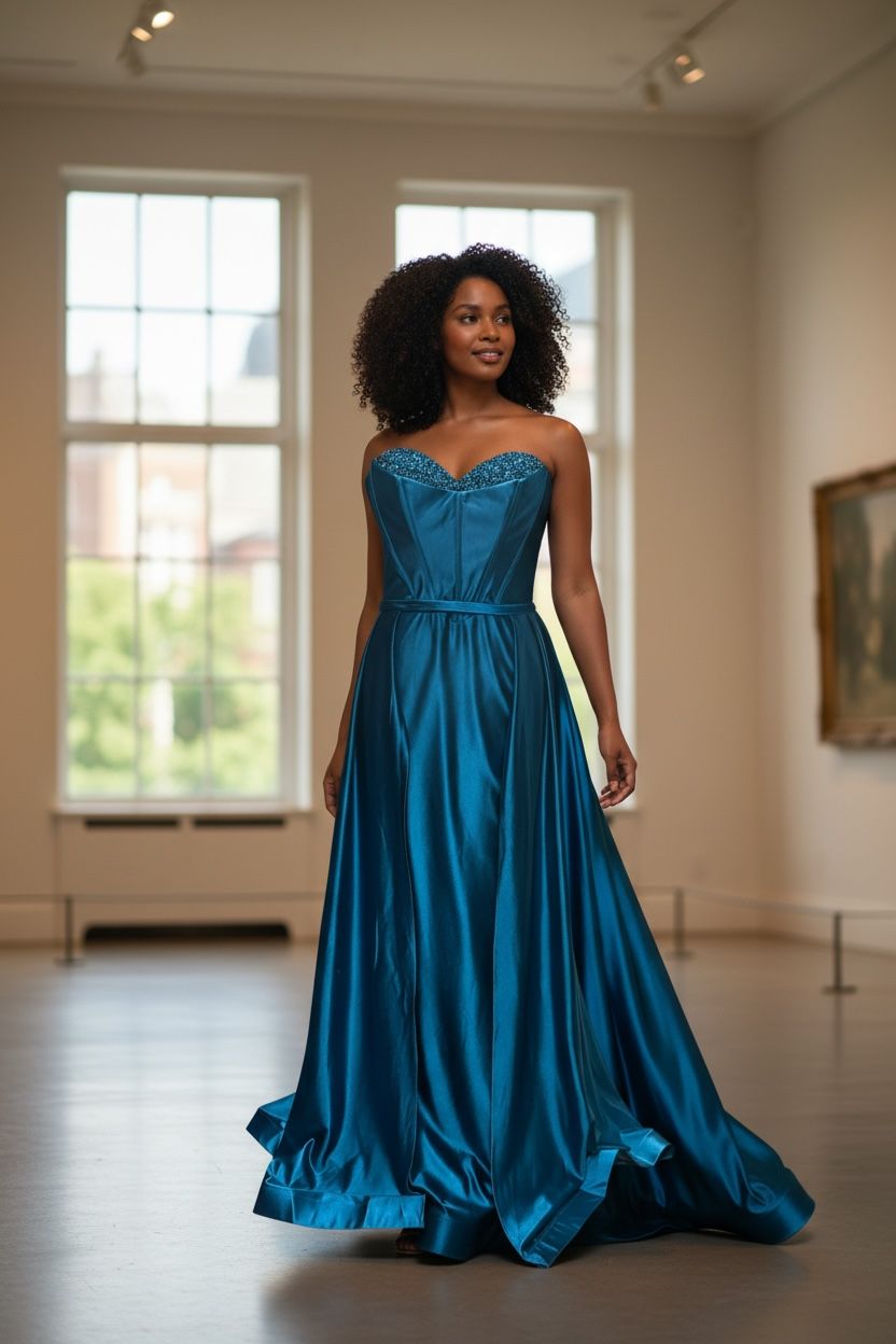 Collezione Cerimonia Curvy abito bustier petrolio