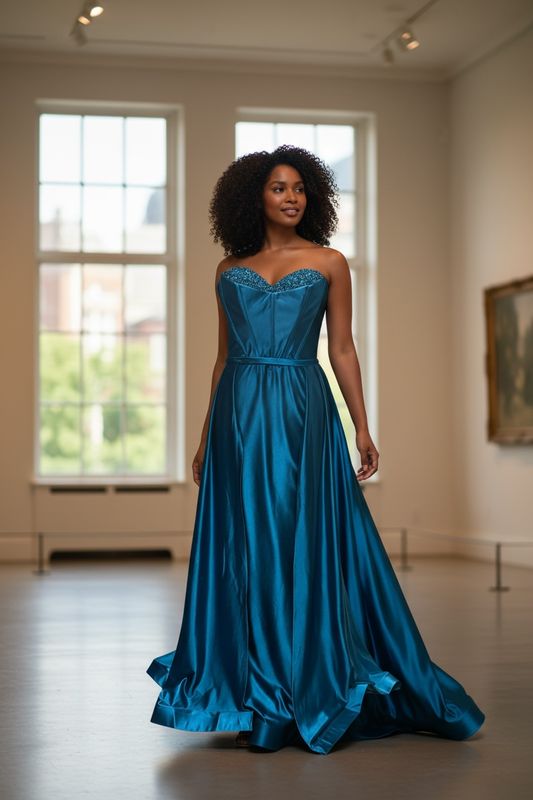 Collezione Cerimonia Curvy abito bustier petrolio