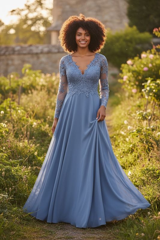 Collezione Curvy abito manica azzurro