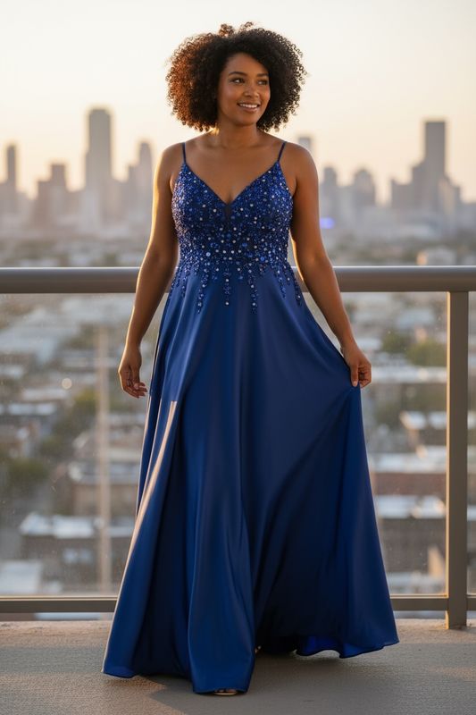 Collezione Curvy abito raso bluette