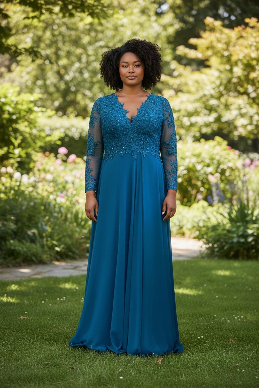 Collezione Curvy abito manica petrolio