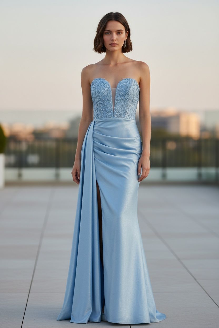 Collezione cerimonia abito azzurro sirena