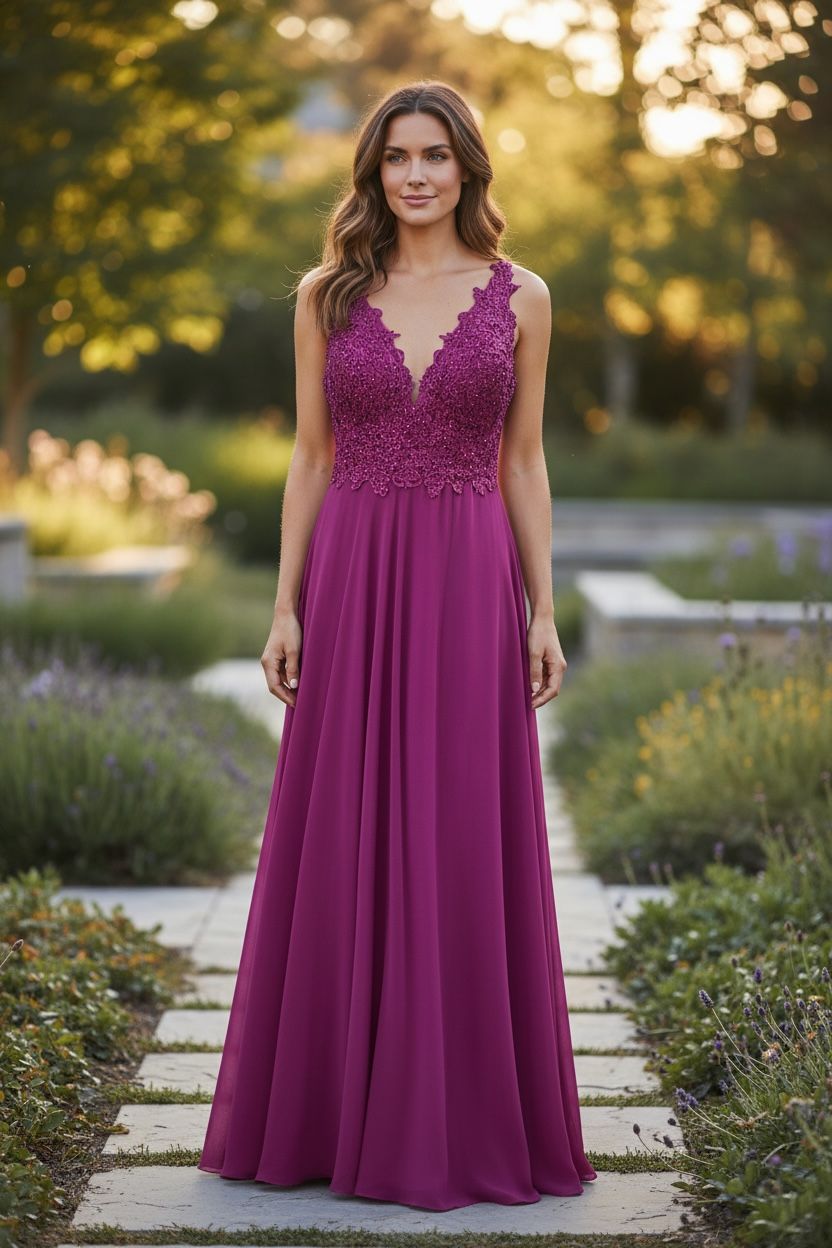 Collezione cerimonia abito corpetto ricamato magenta