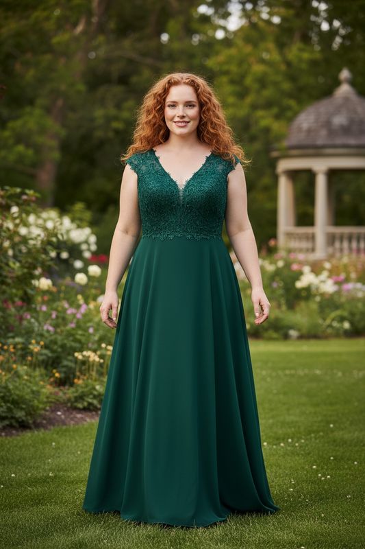 Collezione Cerimonia Curvy abito corpetto verde bosco