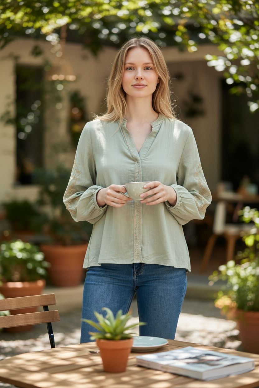 Camicia ricamata verde