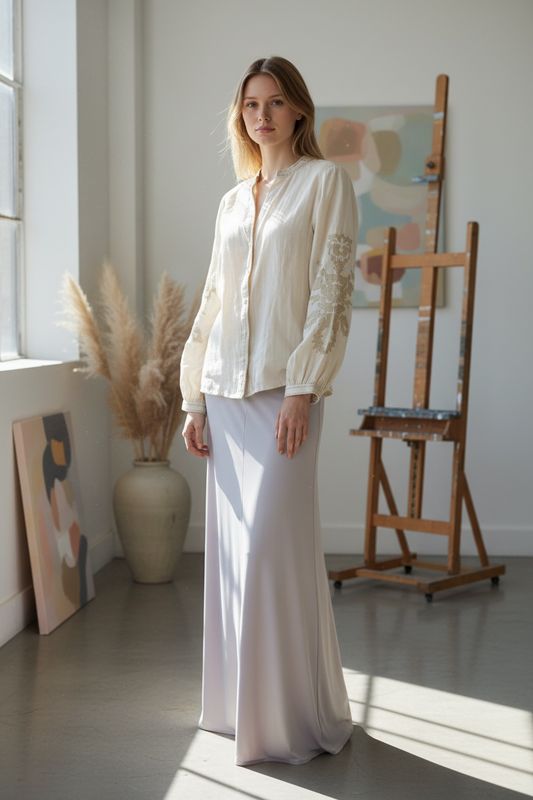 Camicia ricamata beige