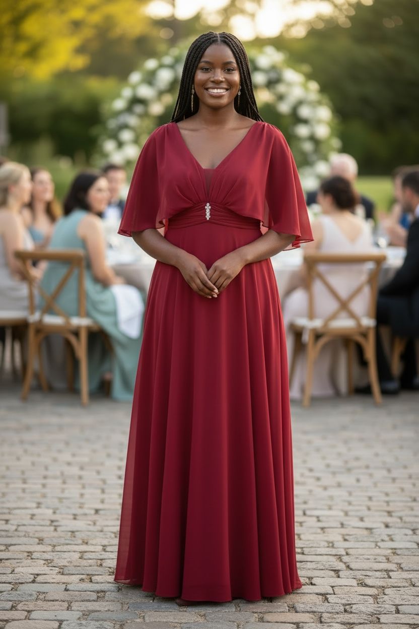 Collezione Cerimonia Curvy abito drappeggio vino