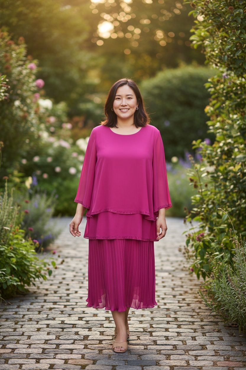 Collezione cerimonia Curvy abito midi magenta