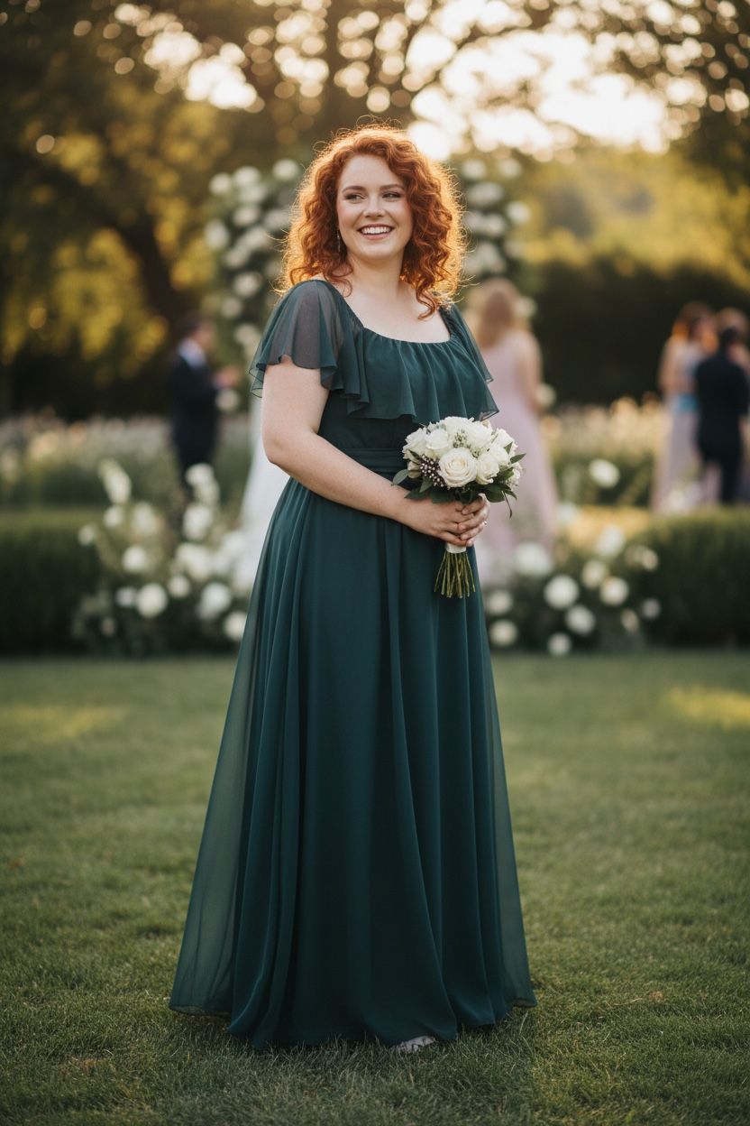 Collezione cerimonia Curvy abito Mina verde bosco