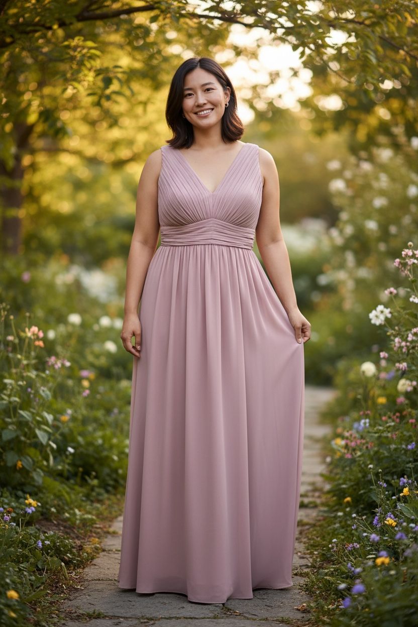 Collezione cerimonia Curvy abito spalla larga rosa antico c