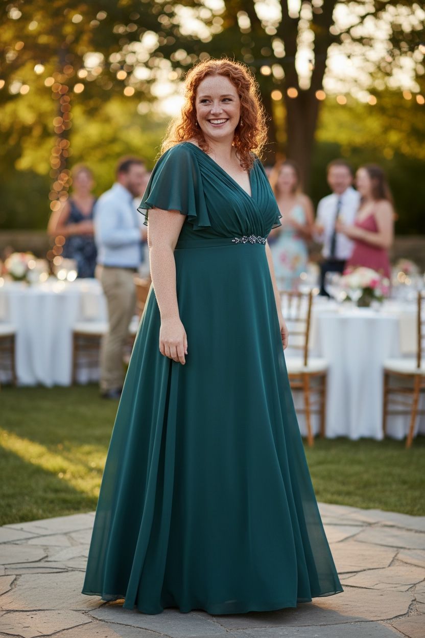Collezione Cerimonia Curvy abito applicazione verde