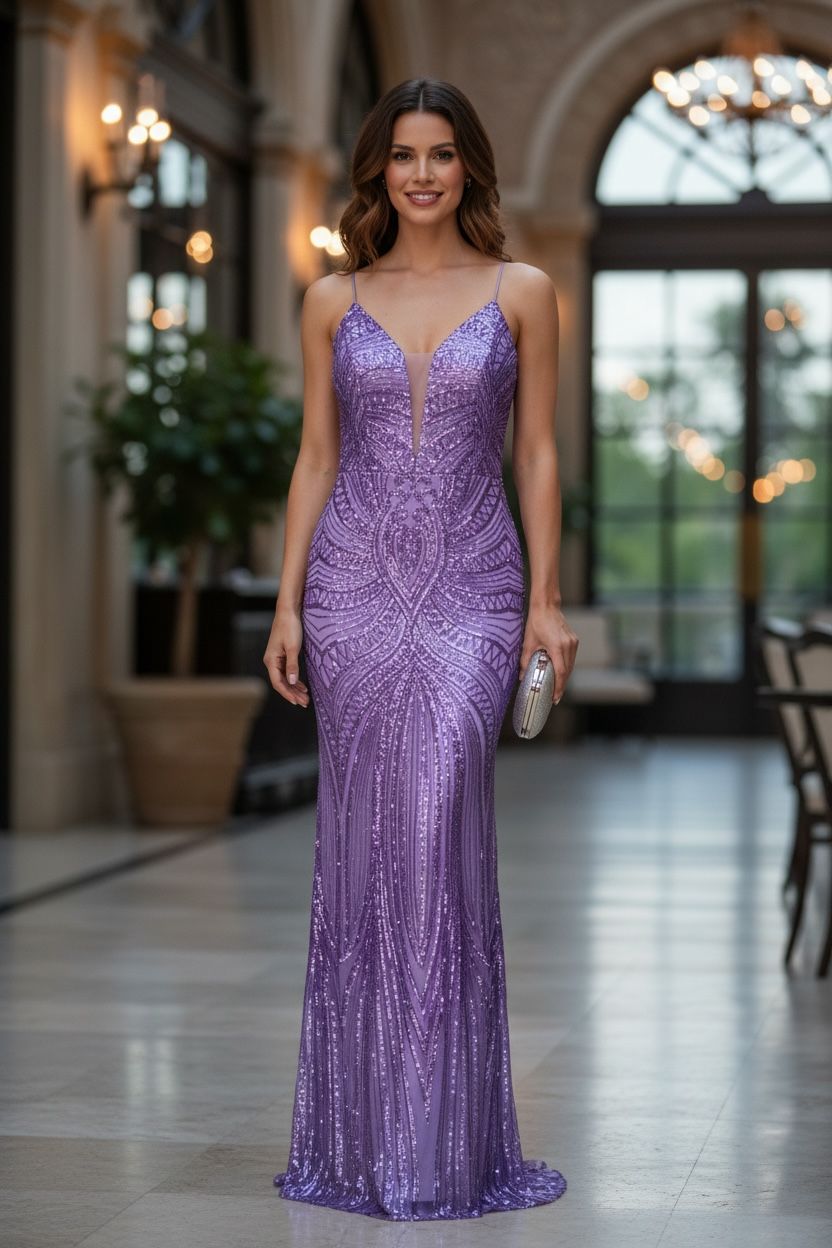 Collezione cerimonia abito paillettes glicine
