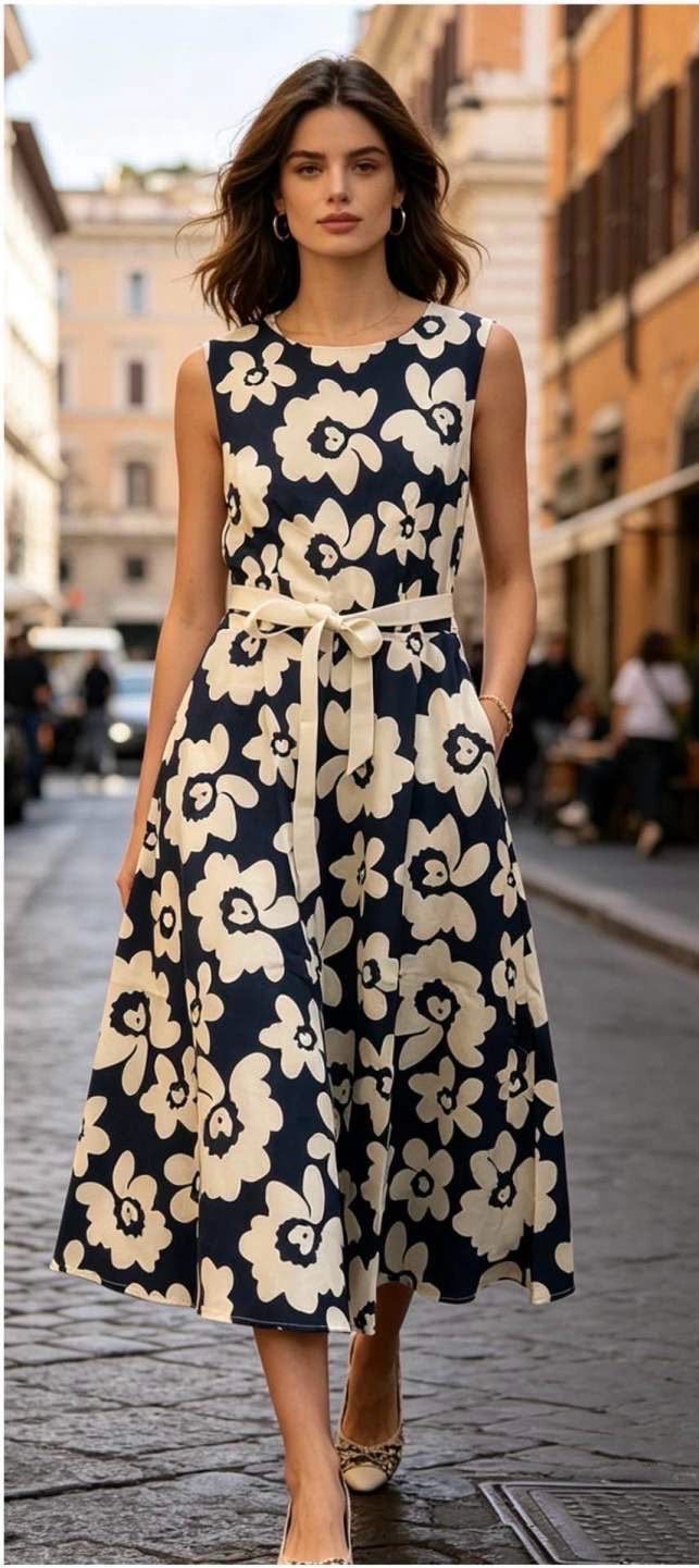 Abito fiori bicolore blu