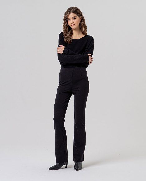 Surkana Pantalone a zampa in maglia Nero