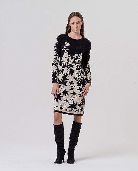 Surkana Abito in maglia jacquard floreale Nero