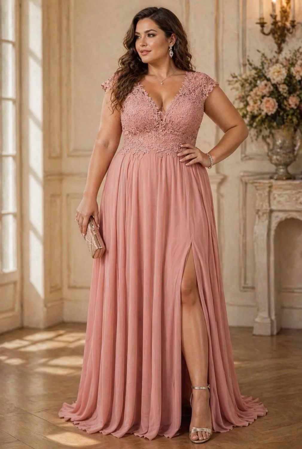 Collezione Cerimonia Curvy abito corpetto rosa