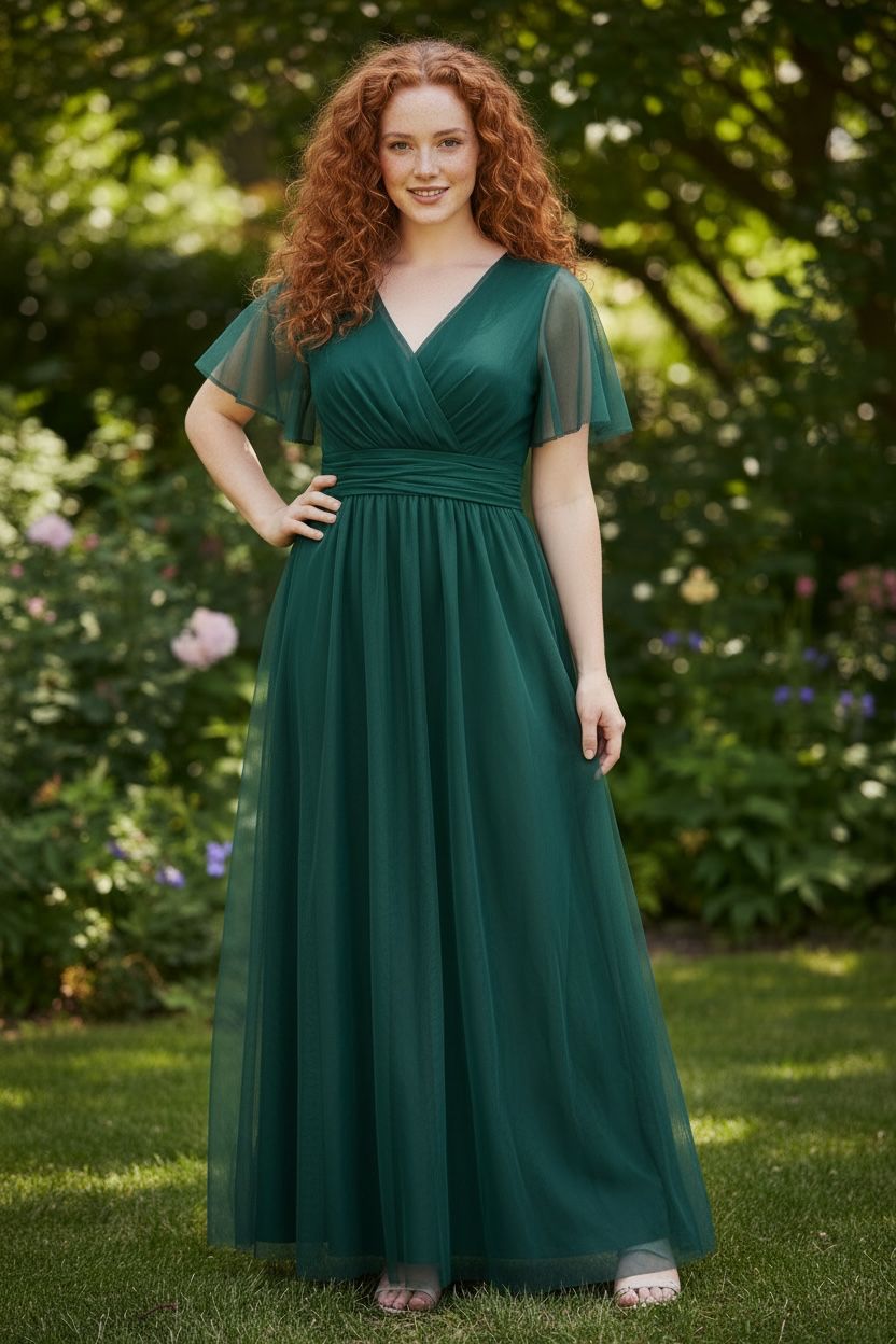 Collezione cerimonia Curvy abito Lucia verde bosco