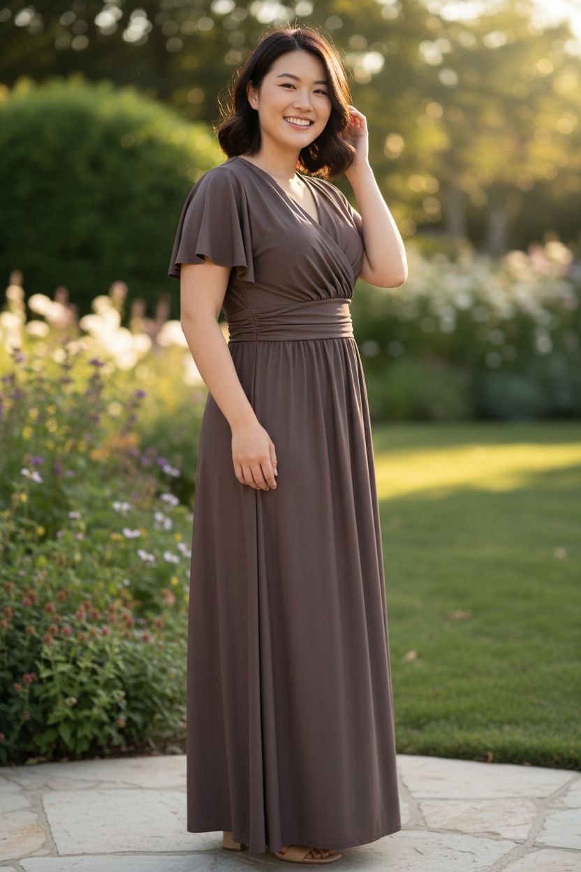 Collezione unica Curvy abito Lucia raso marrone