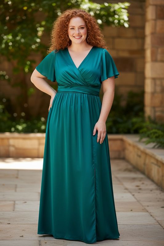 Collezione unica Curvy abito Lucia raso verde bosco