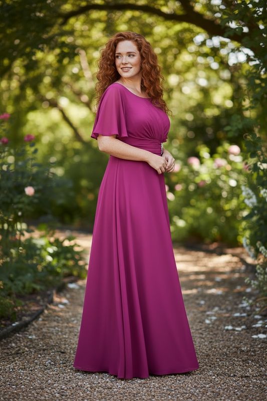 Collezione cerimonia Curvy abito con spilla magenta