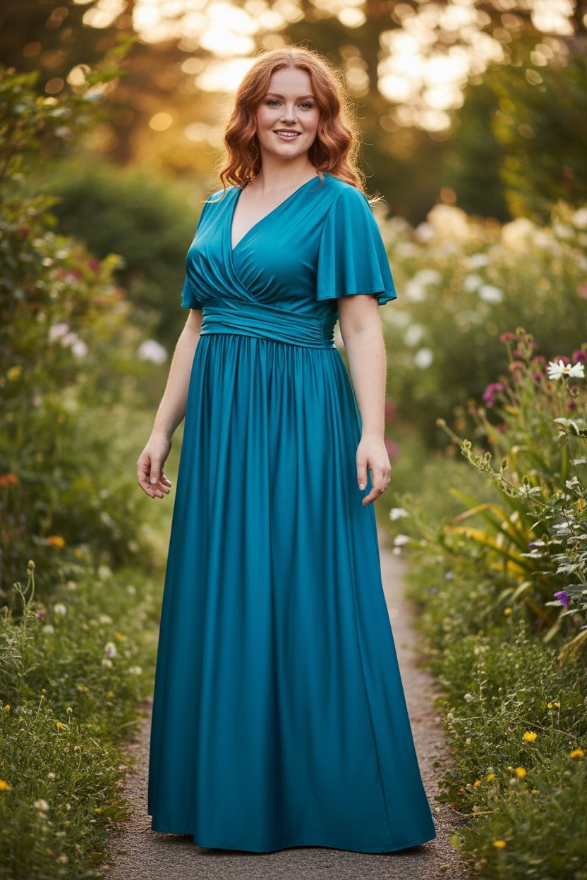 Collezione unica Curvy abito Lucia raso petrolio