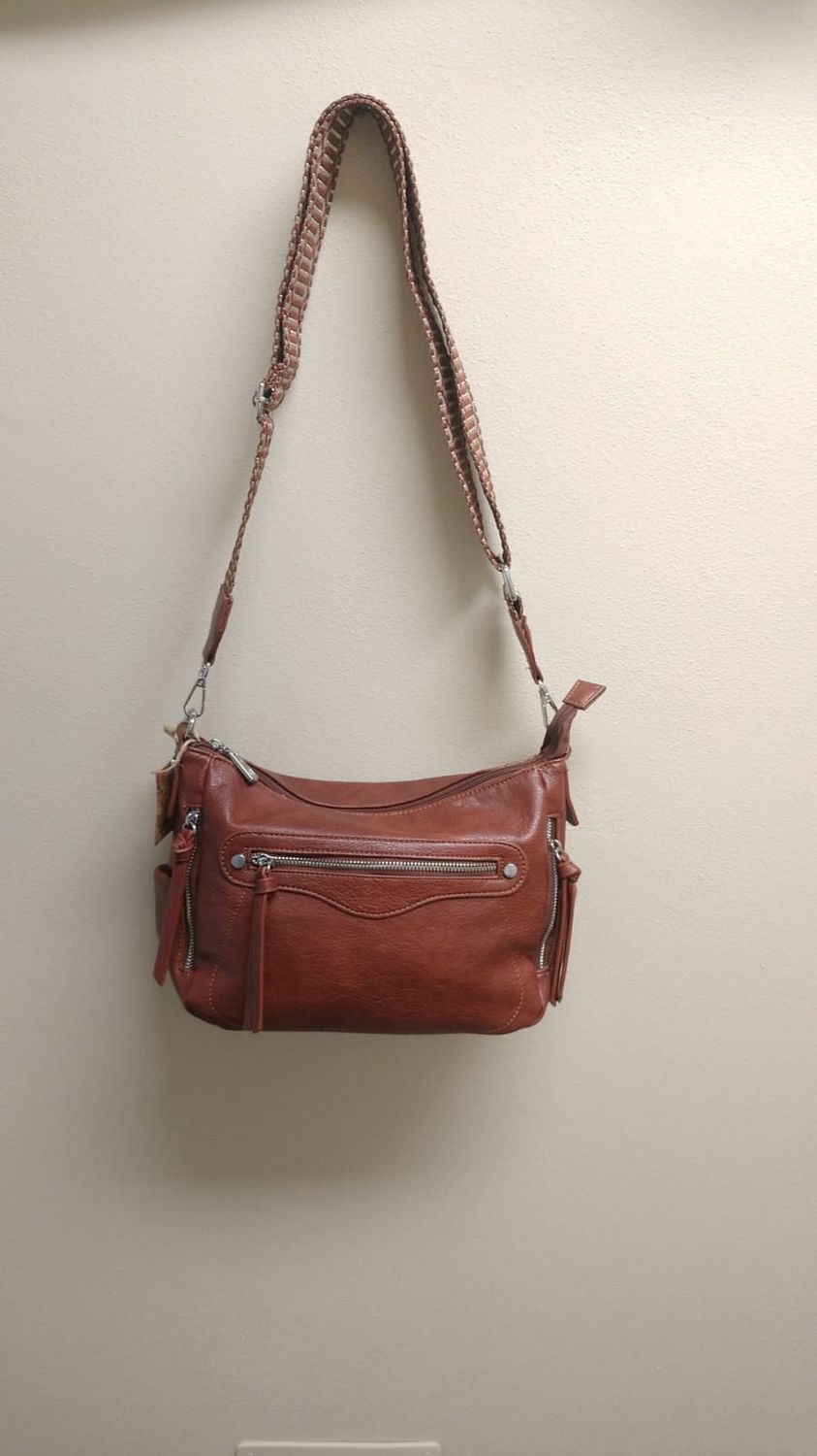 Borsa monospalla a nastro terracotta