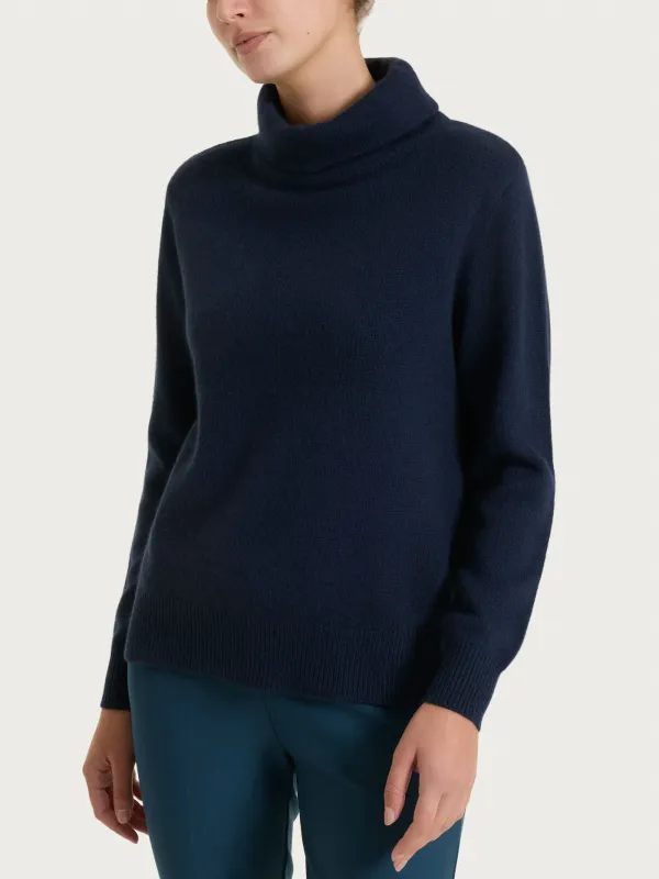 Ragno maglia con collo a ciambella con angora blu
