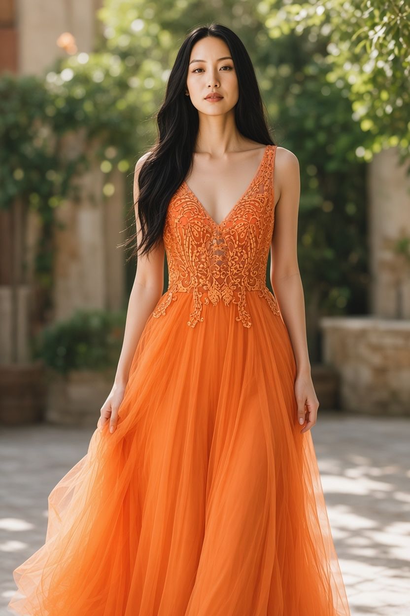 Collezione cerimonia abito ricamato arancio