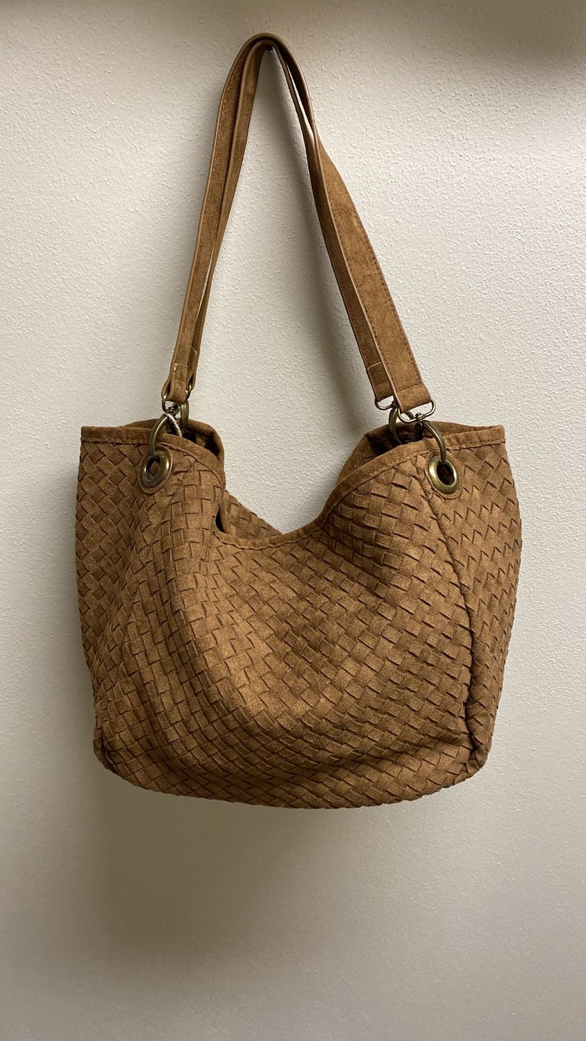 Borsa doppio manico scamosciata cammello
