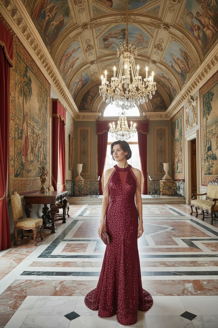 Collezione cerimonia abito americana paillettes bordeaux