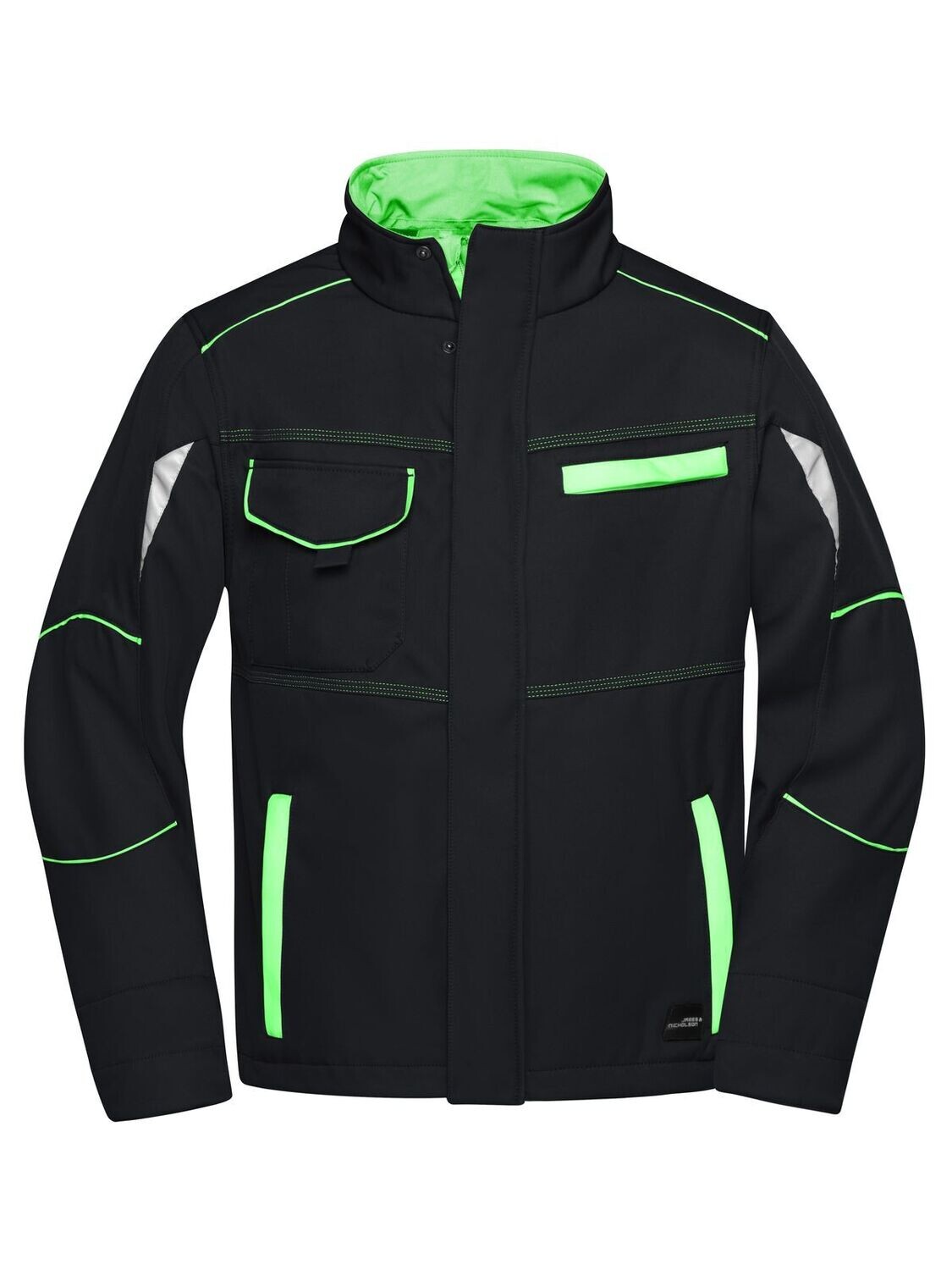 Workwear Softshell Jacket - Color, Color: black/lime-green, Size: XS