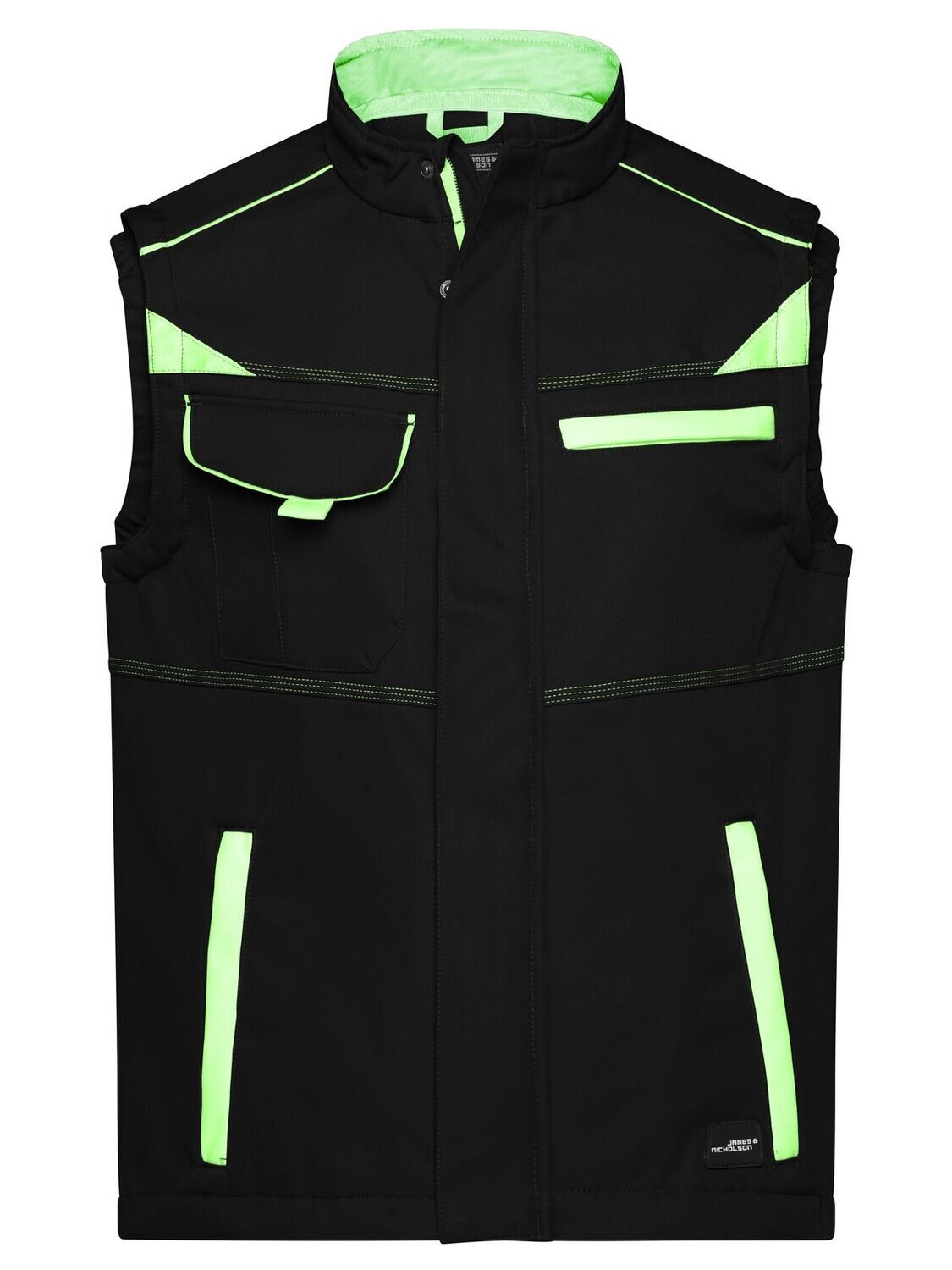 Workwear Softshell Vest - Color, Color: black/lime-green, Size: XS