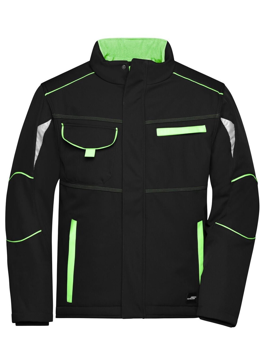 Workwear Softshell Padded Jacket - Color, Color: black/lime-green, Size: XS