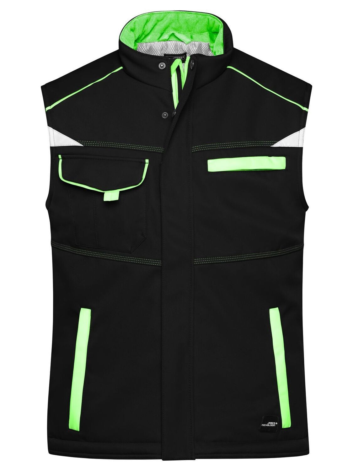 Workwear Softshell Padded Vest - Color, Color: black/lime-green, Size: XS