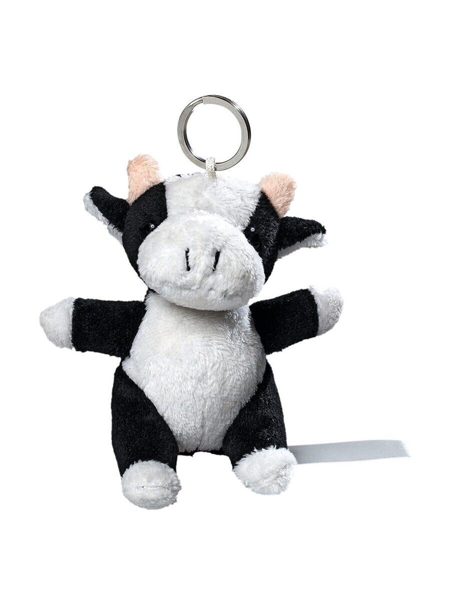 plush cow with keychain, Color: black/white, Size: UNICA