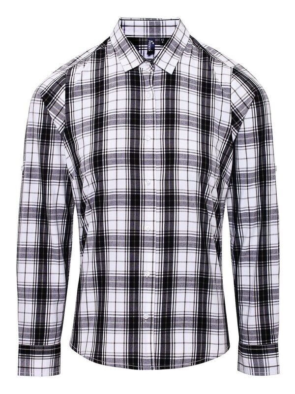 Ladies&#39; LSL &#39;Ginmill&#39; Check Cotton Bar Shirt, Color: black white, Size: XS