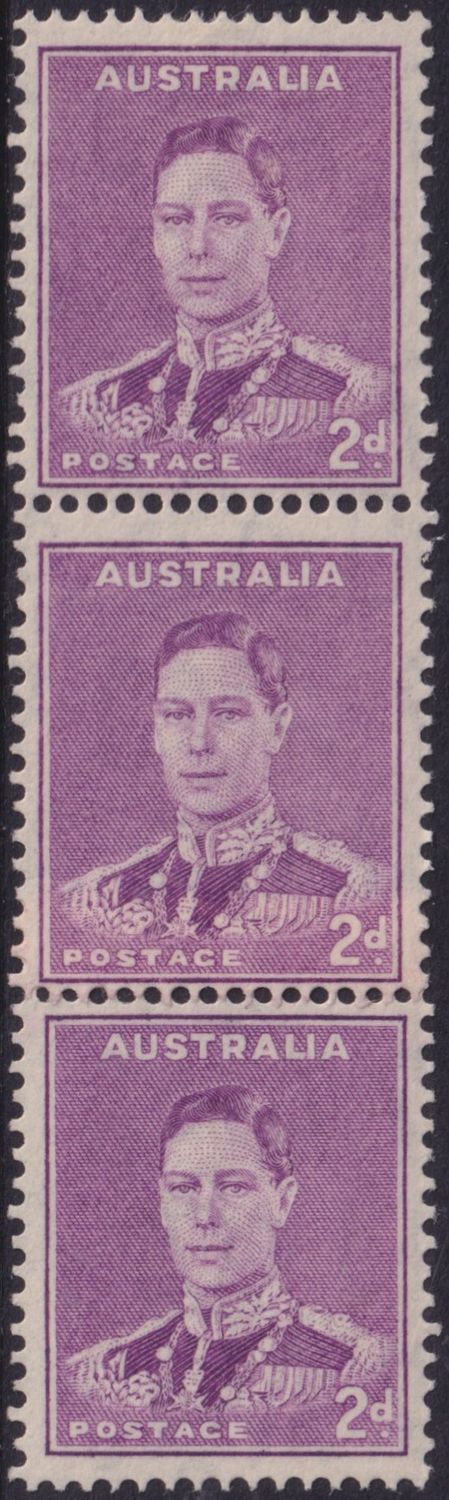 Australia 1938 2d Purple coil strip of 3 with coil join