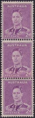 Australia 1938 2d Purple coil strip of 3 with coil join