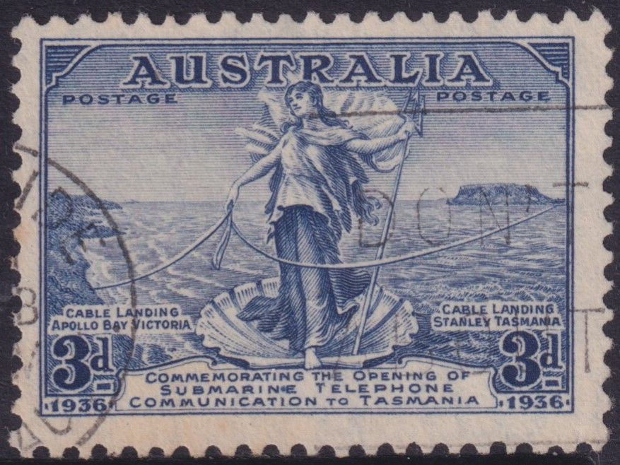 Australia 1936 3d Cable with coloured spot between N and E of SUBMARINE