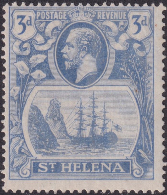 St Helena 1923 3d Bright Blue with Cleft Rock Variety