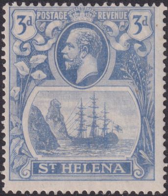 St Helena 1923 3d Bright Blue with Cleft Rock Variety