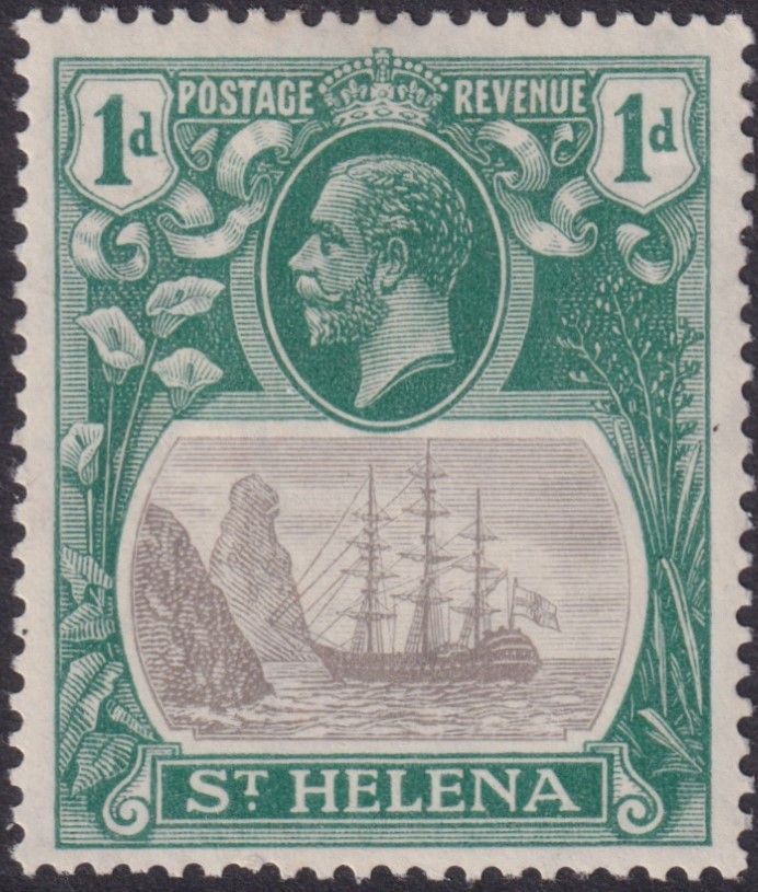 St Helena 1922 1d Grey and Green with Cleft Rock Variety