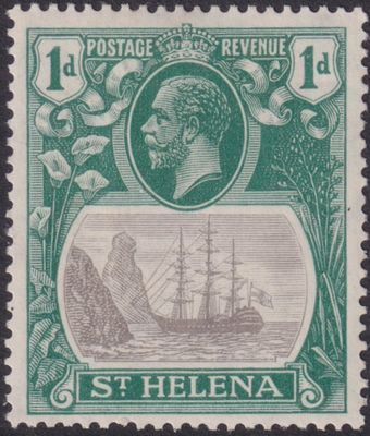 St Helena 1922 1d Grey and Green with Cleft Rock Variety