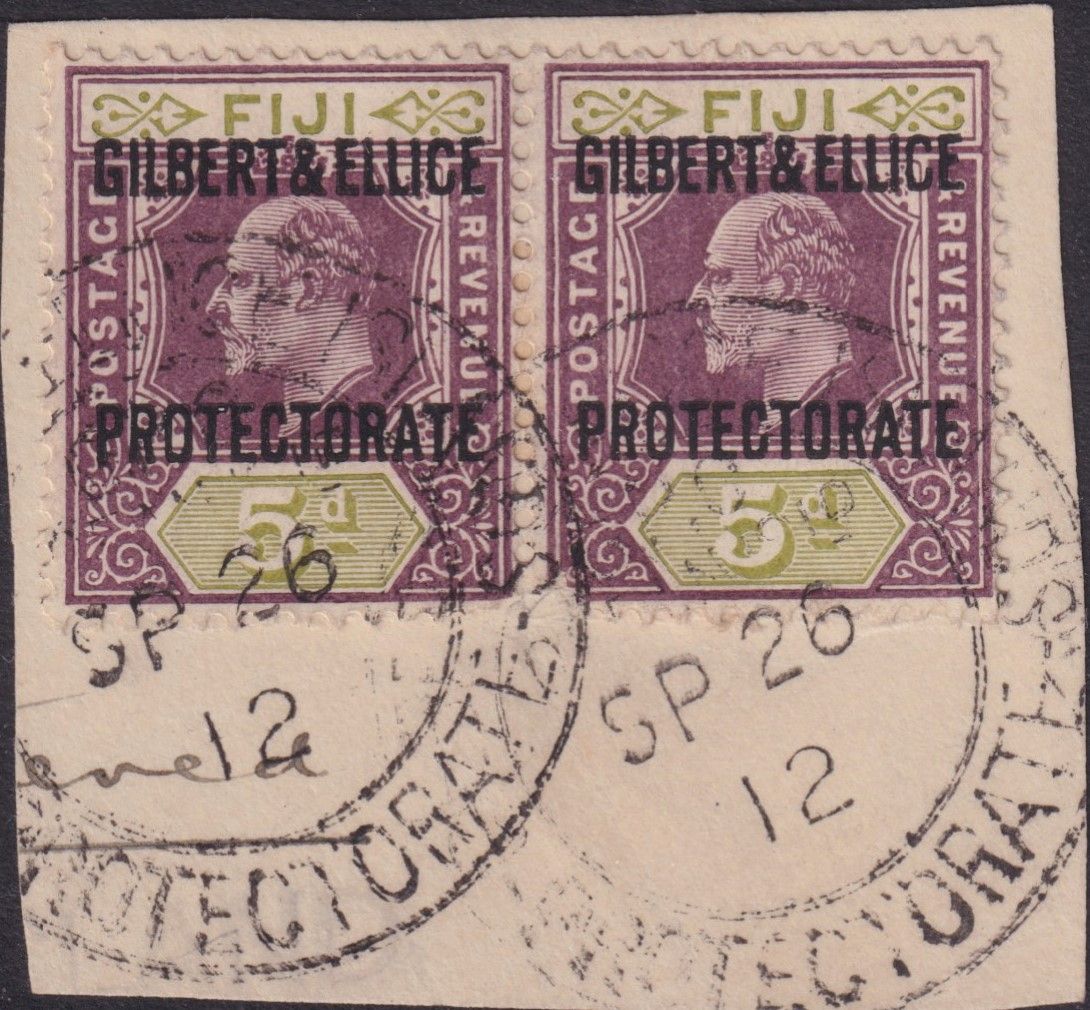 Gilbert &amp; Ellice Islands 1911 5d Pair on Piece