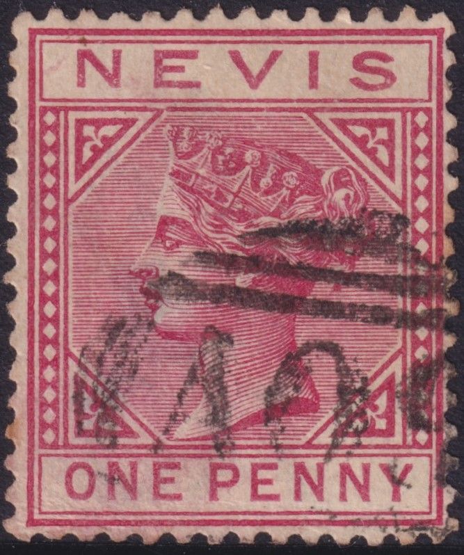 Nevis 1884 1d Carmine Top Left Triangle Detached