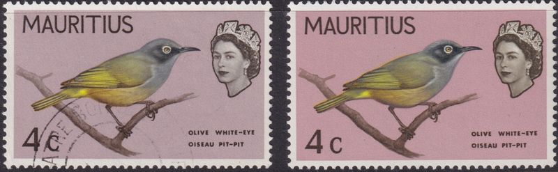 Mauritius 1965 4c White Eye Mauve Pink Omitted