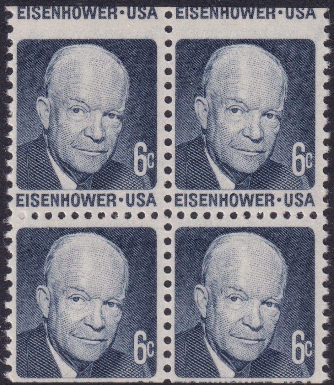 USA 1970 6c Eisenhower Block of 4 Misperf
