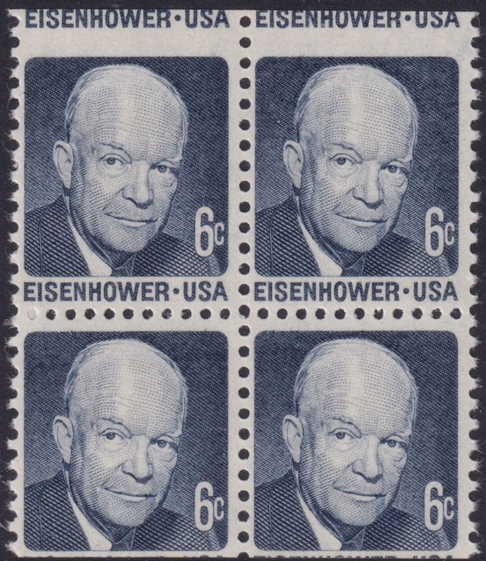 USA 1970 6c Eisenhower Block of 4 Misperf