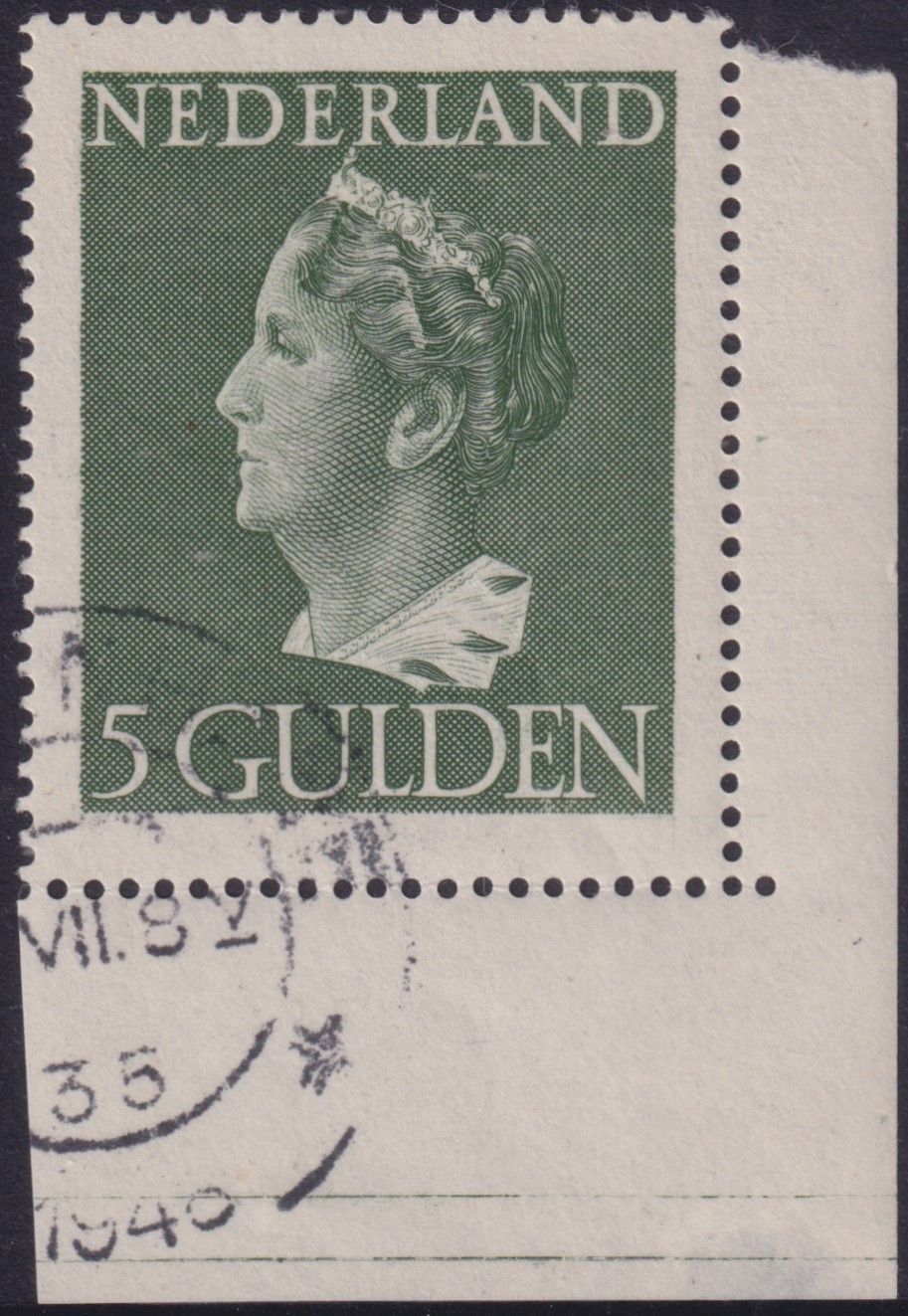 Netherlands 1946 5g Queen Wilhelmina Corner Single