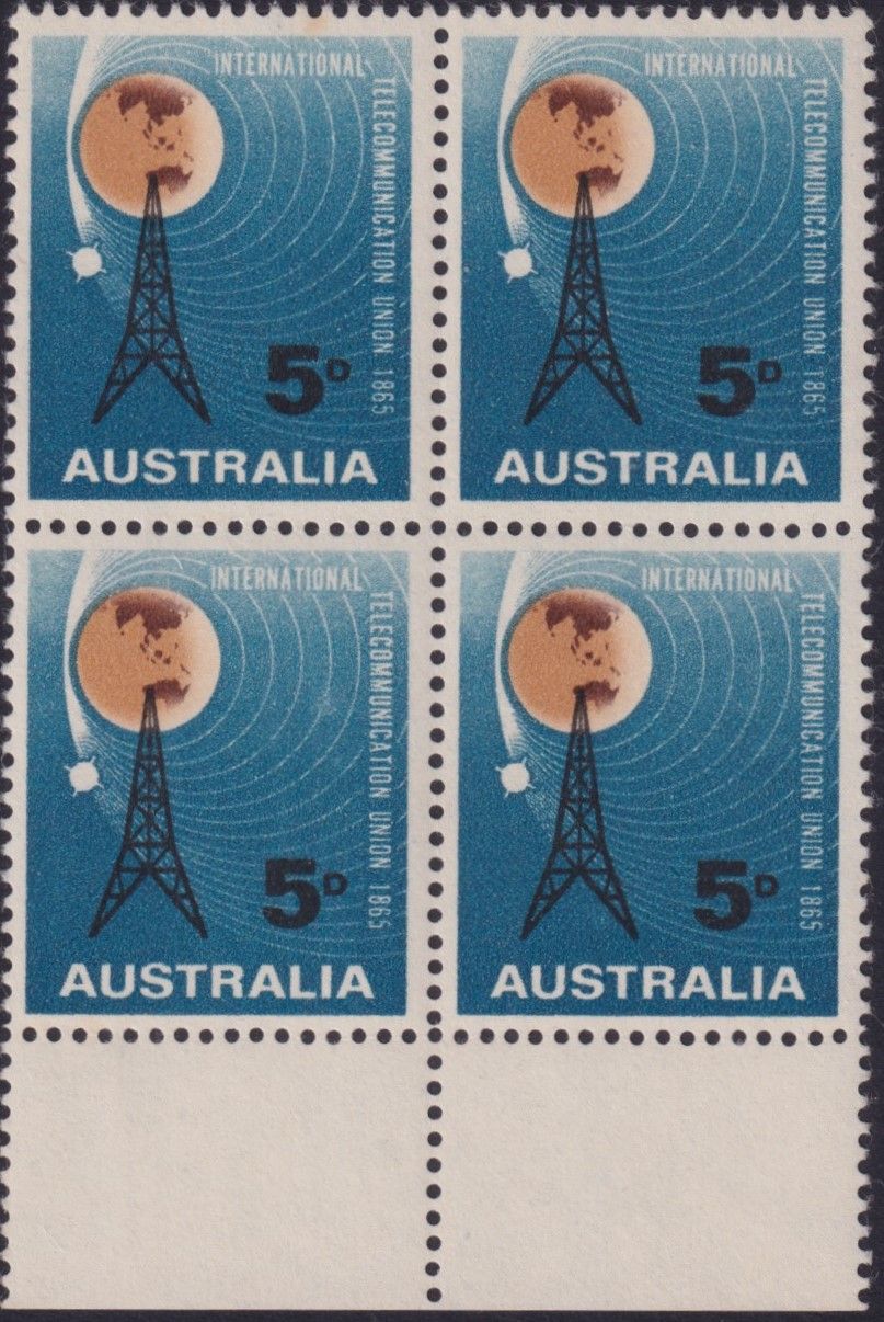 Australia 1965 5d ITU Marginal Block of 4 with &quot;Sputnik Retouched&quot;  Variety